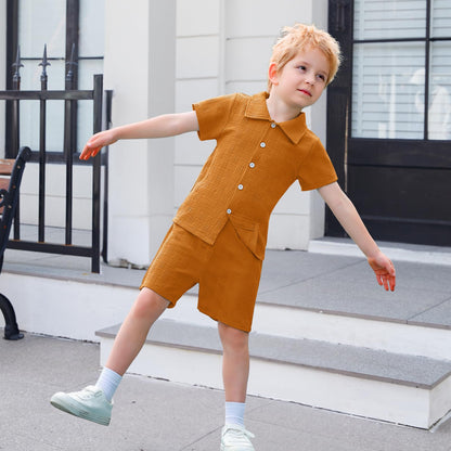 U·nikaka Baby Boys 2 Piece Summer Outfits Casual Toddler Short Sets Little Boys Button Down Shirts Tops and Shorts 2-6Y