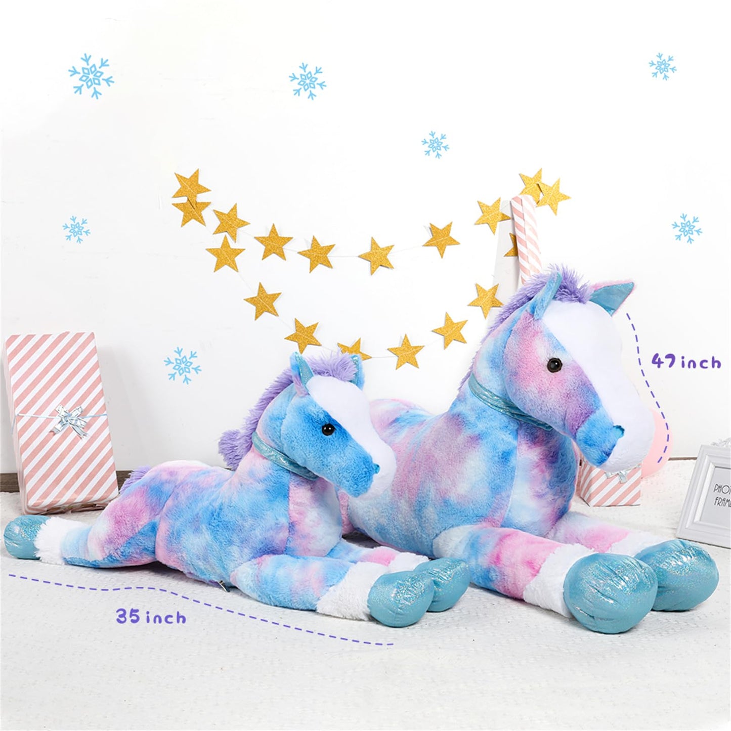Tezituor 47 Inch Giant Horse Stuffed Animal, 4ft Realistic Chocolate Stuffed Horse Plush Toy, Hugging Soft Horse Pony Plush Pillow for Boys Girls,
