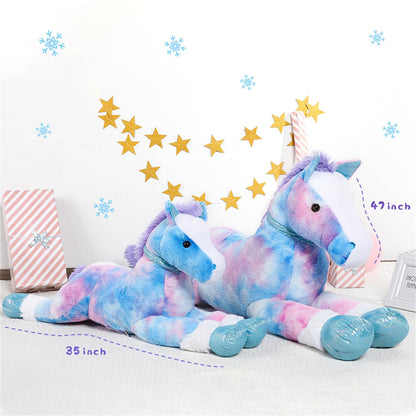 Tezituor 47 Inch Giant Horse Stuffed Animal, 4ft Realistic Chocolate Stuffed Horse Plush Toy, Hugging Soft Horse Pony Plush Pillow for Boys Girls,