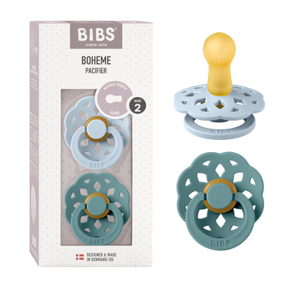 BIBS Pacifiers - Boheme Collection | BPA-Free Baby Pacifier | Made in Denmark | Set of 2 Ivory/Blossom Color Premium Soothers | Size 0-6 Months