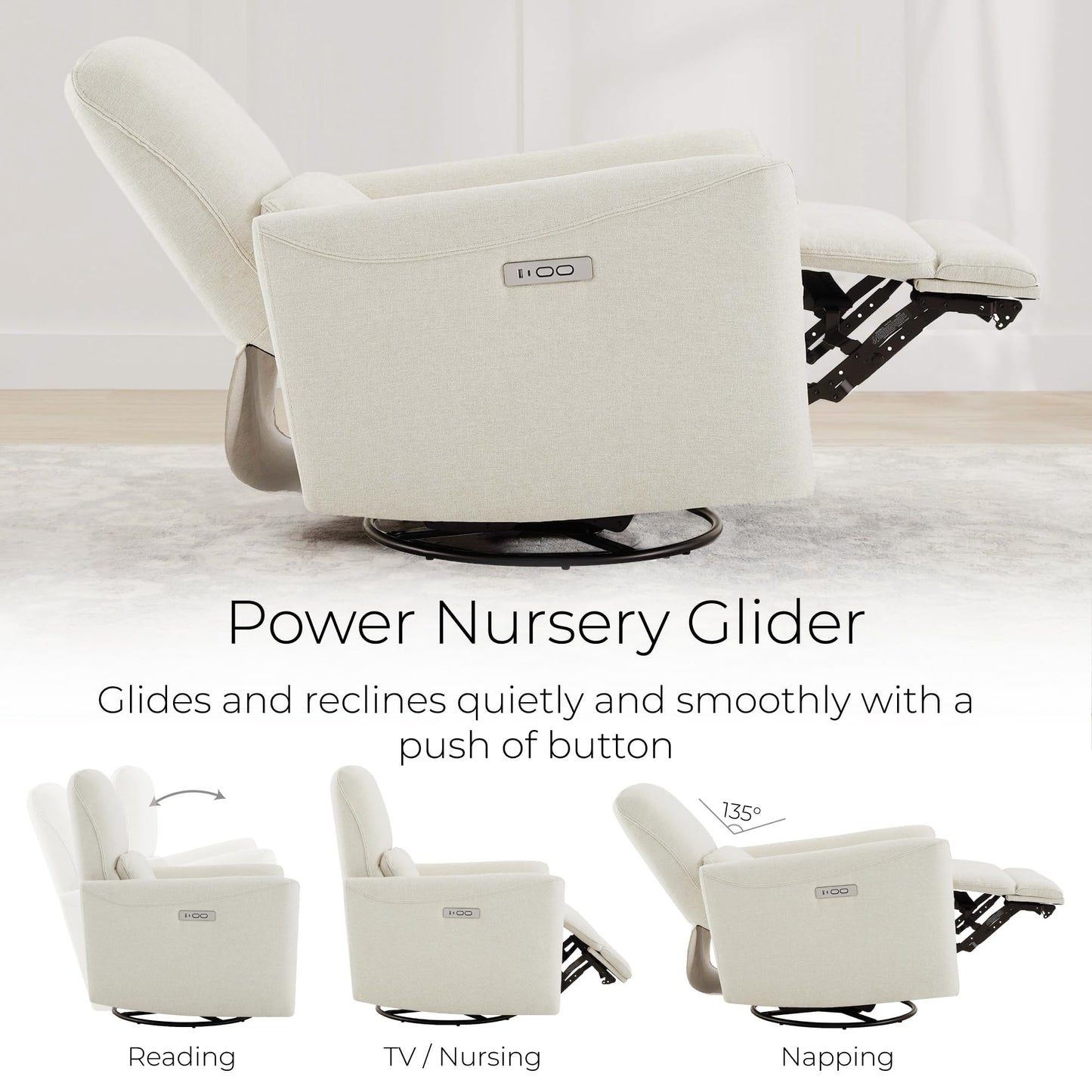 CHITA Power Recliner Chair Swivel Glider, FSC Certified Upholstered Living Room Nursery Reclining Sofa Chair with Lumbar Support, Linen