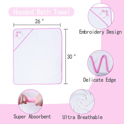Viviland Baby Towels and Baby Wash Cloths Set Hooded Baby Towels Baby Wipes Absorbent Bath Face Towels Burp Cloths or Face Towels for Girl Boy 6-Pack Size 28 x 28 Inch(Elephant Flower)