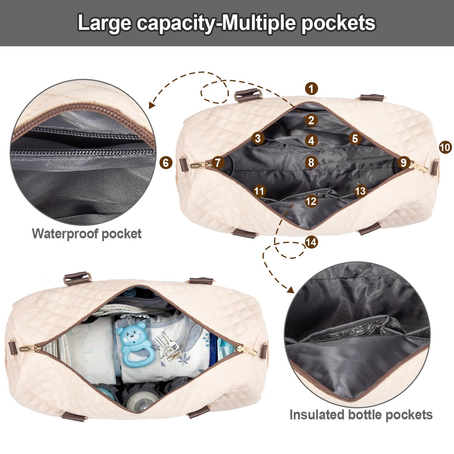 LOVEVOOK Diaper Bag Tote with Pacifier Case and Changing Pad, Large Capacity Mommy Bag for Hospital and Weekender Travel, Functional Baby Bag Newborn Baby Essential, Black