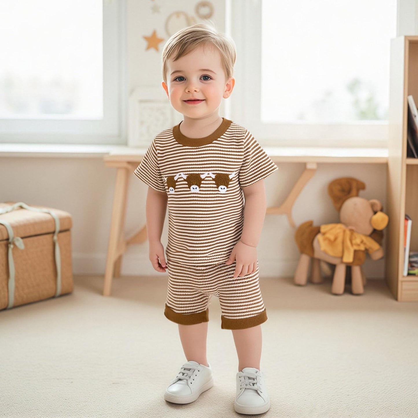 VISGOGO Baby Boy Girls Toddler Summer Outfit Striped T-shirt Toddler Boy Summer Clothes 6 12 18 Months 2 3 4 5 T Short Set
