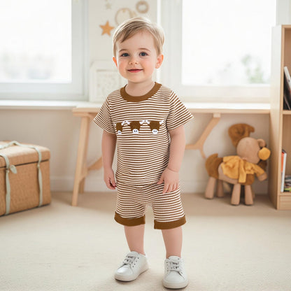 VISGOGO Baby Boy Girls Toddler Summer Outfit Striped T-shirt Toddler Boy Summer Clothes 6 12 18 Months 2 3 4 5 T Short Set