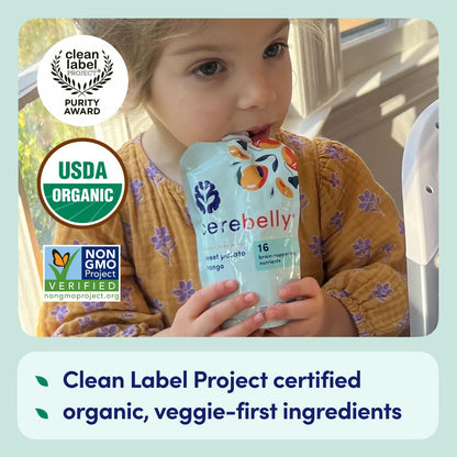 Cerebelly Organic Baby Food Pouches Variety Pack – Organic Veggie Purees for Toddlers | No Added Sugar, Fiber, Non-GMO | Blended Toddler Pouches | 4 Ounce BPA-Free Pouch | 4 Flavors | 8 Count