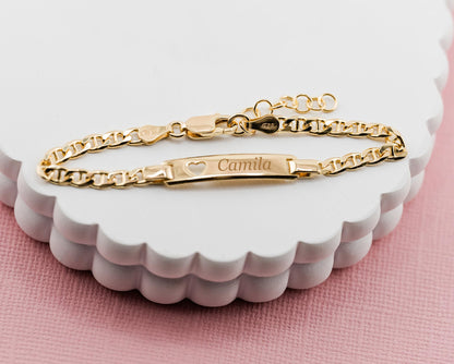 Cherished Moments Personalized Gift 14K Gold-Plated over .925 Sterling Silver Children's ID Name Bracelet for Babies, Toddlers, Kids, and Girls Custom Jewelry with Engraved Name (Newborn - 12 Years)