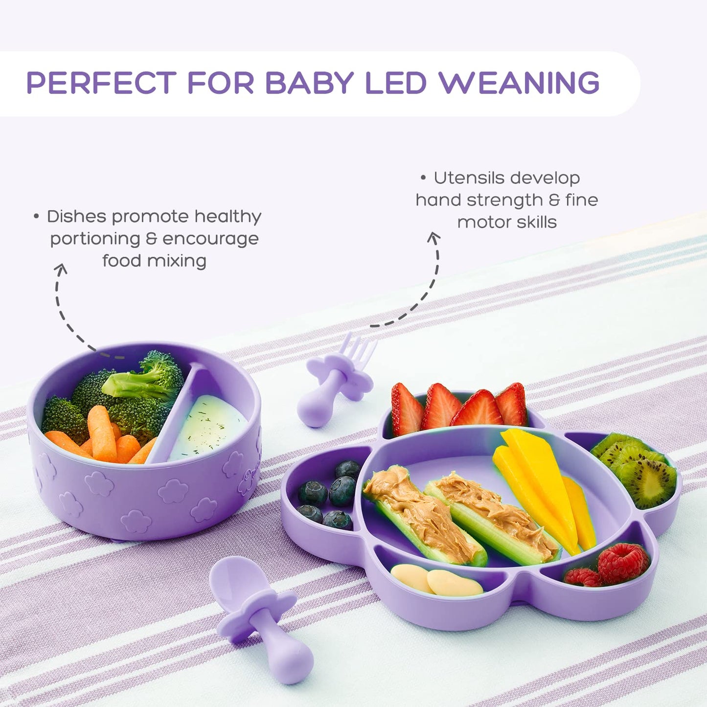 grabease Baby Essentials Must-Haves - Complete Feeding Set for Baby-Led Weaning and Portion Control - Suction Bottoms 4 Piece Set, BPA and Phthalates-Free, Blush