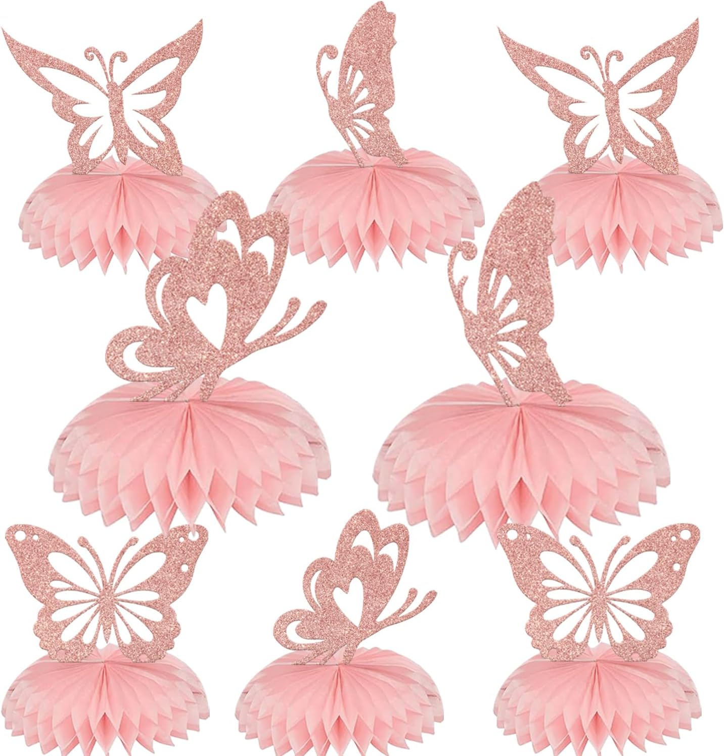 Butterfly Honeycomb Centerpieces, Butterfly Themed Baby Shower Party Decorations, Baby Girl Gender Reveal Party Table Toppers Supplies 8 Pcs Rose Gold (Double Sided Glitter Paper)…