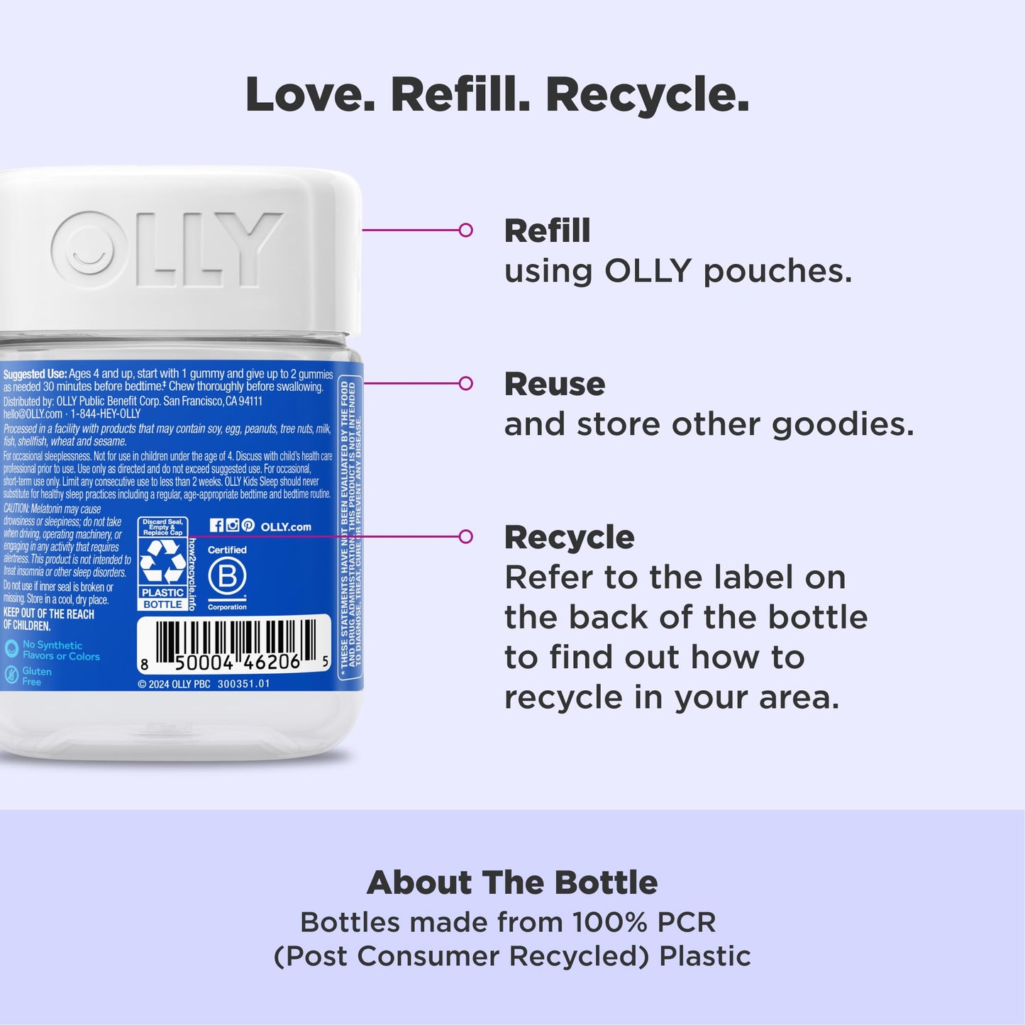 OLLY Kids Sleep Gummy, 0.5mg Melatonin, L Theanine, Chamomile, and Lemon Balm, Childrens Chewable Supplement, Raspberry - 50 Count