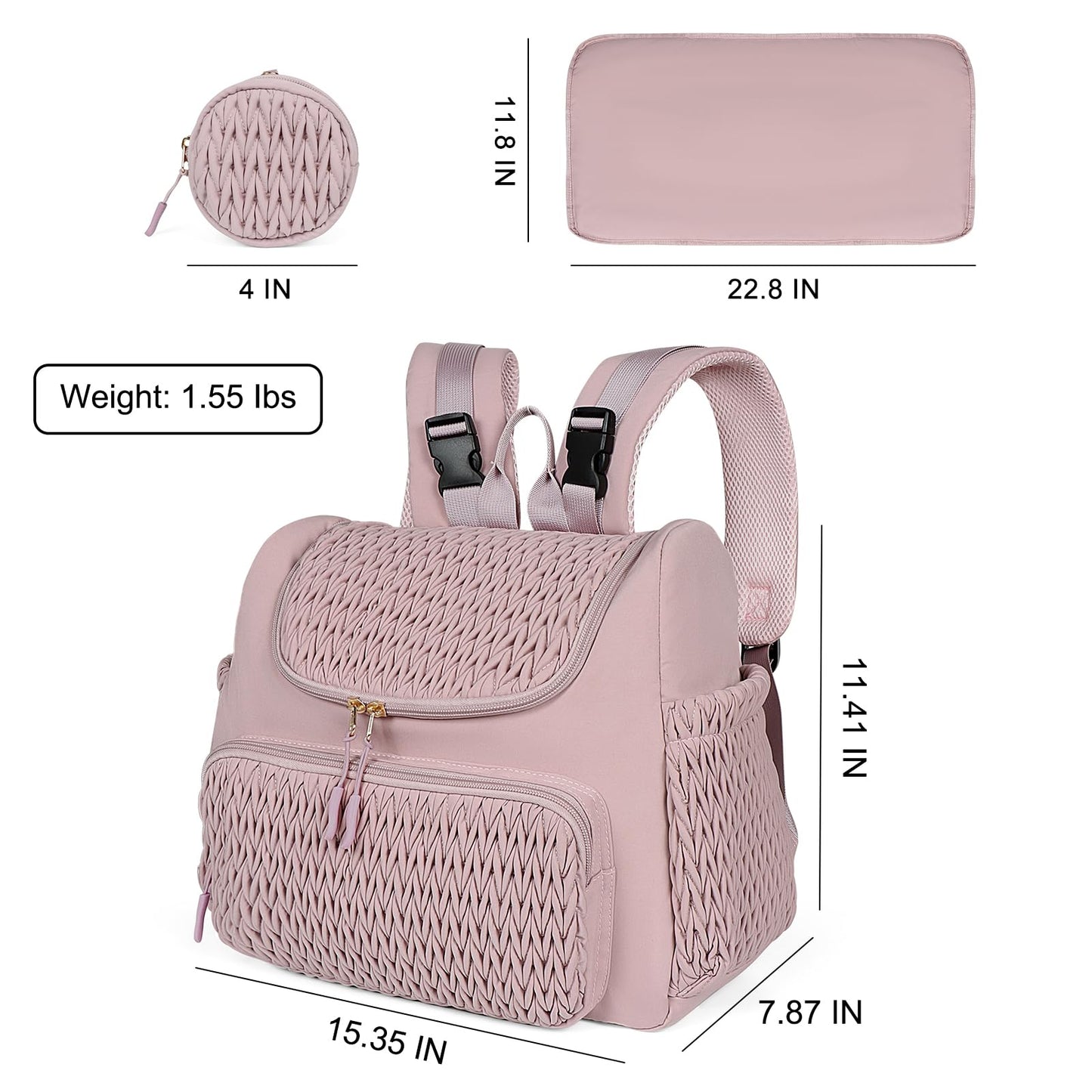 Geestock Diaper Bag Small Diaper Backpack, Stylish Quilted Baby Backpacks, Mini Maternity Bags, with Changing Pad, Pacifier Case & Stroller Straps, Parents Essentials Diaper Bag, Black