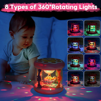 Baby Musical Light Up Toys 0-6 Months Tummy Time Ocean Projector Rotating Infant 0-3 3-6 7 8 9 Months Learning Crawling Pink Toys Babies 6-12 Month Girls 1 2 3 Year Old Birthday Newborn Gifts