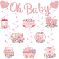 Pre-Strung Baby Shower Banner Oh Baby Sign Rose Gold Glittery Letters | Teddy Bear Gender Reveal Decorations | Baby Sprinkle Decorations for Girl Boy | Baby Gender Reveal Party Decoration Supplies