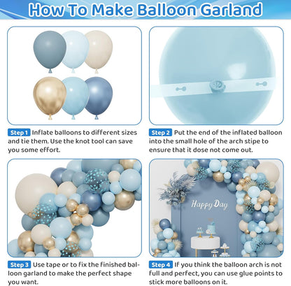 172Pcs Dusty Blue Balloons Arch Garland Kit, Dusty Baby Pastel Blue Chrome Gold Blue Sand White Confetti Balloon for Boy Baby Shower Decorations Bridal Shower Gender Reveal Birthday Party Supplies
