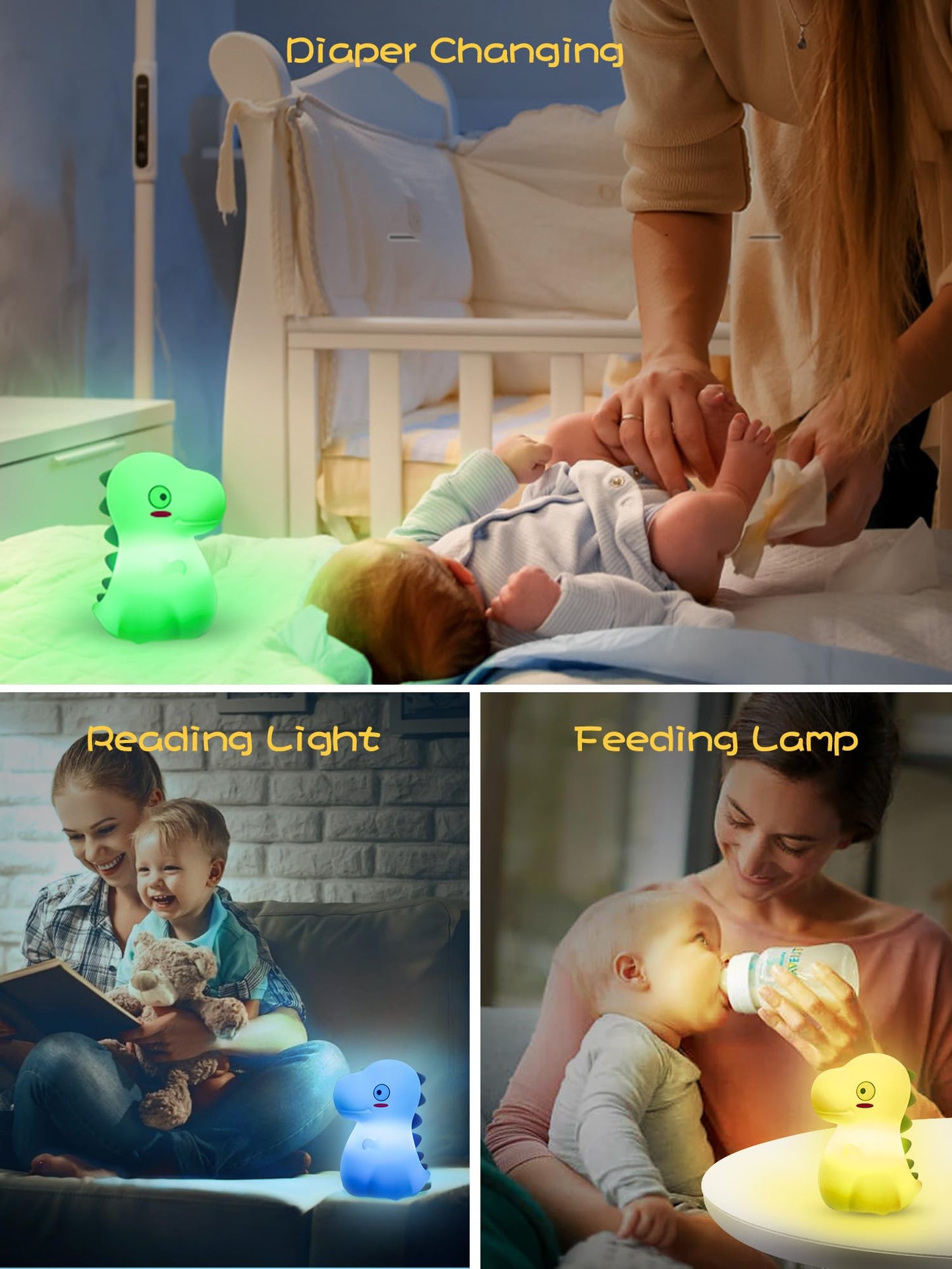 VSATEN Cute Dinosaur Night Light with 7 Color Changing, Touch Lamp Silicone Baby Night Light, Rechargeable Bedside Nursery Lamp for Breastfeeding, Gift for Boys & Girls, Pink