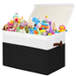 Large Toy Storage Box with Lid, Sturdy Toys Storage Chest Bin Organizer Basket with Dividers for Kids, Boys, Girls, Nursery, Closet, Bedroom, Playroom 25"x13" x16" (Beige and White)