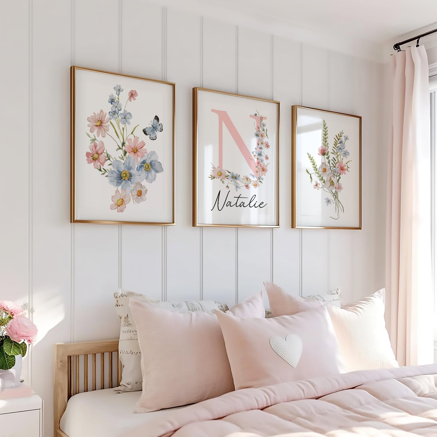 Personalized Wildflower Nursery Prints, Custom Floral Name Wall Art, Baby Girl Initial Monogram Posters, Boho Watercolor Wild Flower Artwork - Unframed (Autumn Meadow, 8x10)