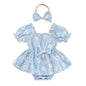 Baby Girls Daisy Romper Bowknot Bodysuit+Headband Short Sleeve Playsuits Floral Jumpsuit Infant Summer Clothes