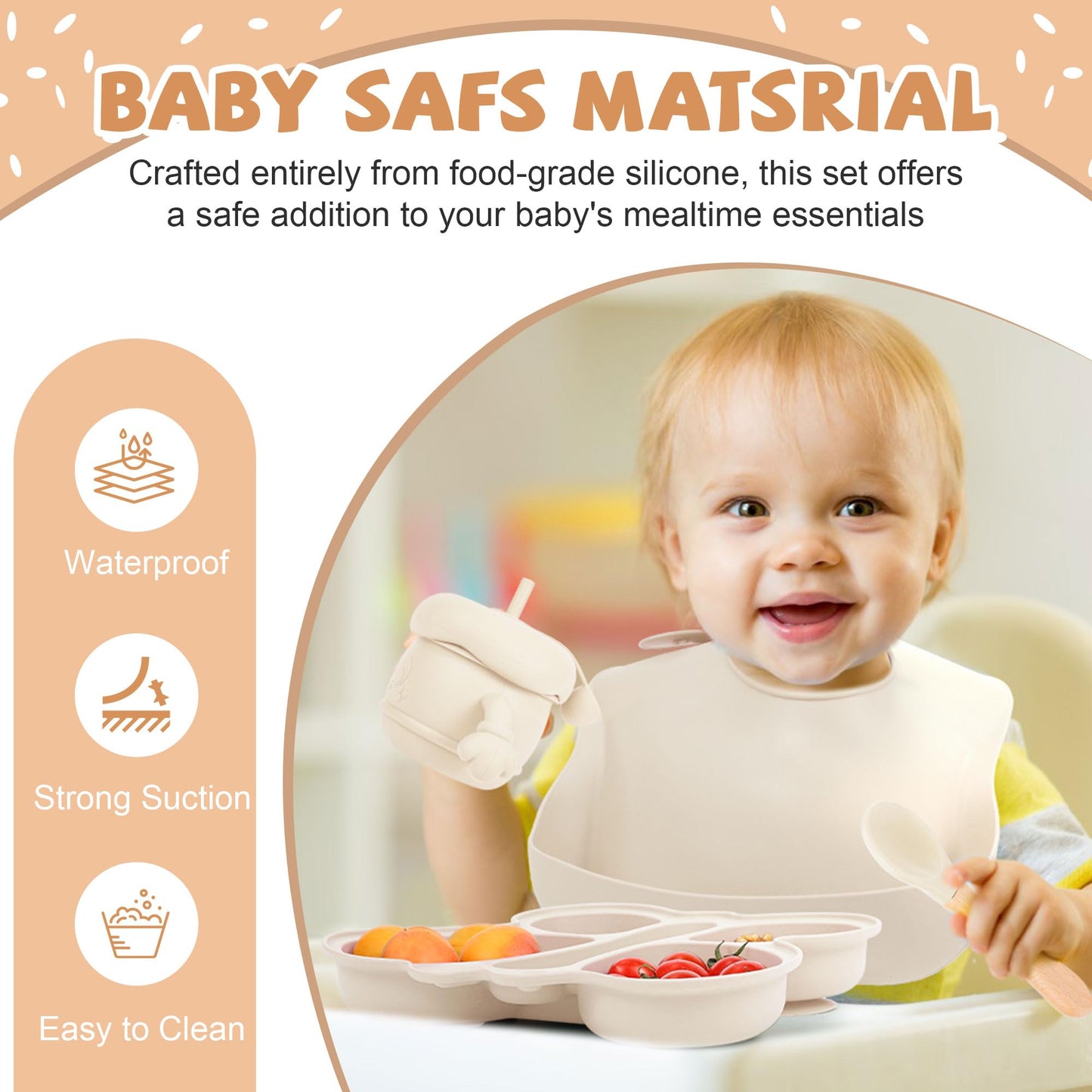 Silicone Baby Feeding Set, Baby Led Weaning Supplies, Silicone Suction Butterfly Plate, Bowl, Spoons, Fork and Waterproof Bib & Cloth Bib, Eating Utensils Baby Feeding Essentials (Purple)