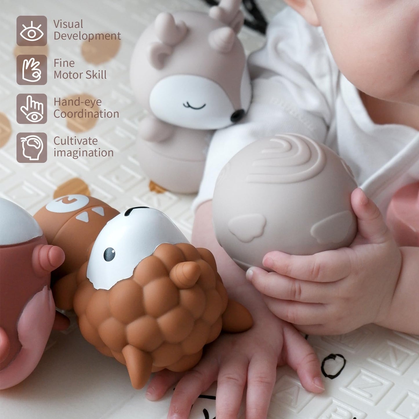 Nueplay 13 Pcs Building Circle & Blocks, Stacking & Nesting Baby Toys with Horse Figure, Newborn Essentials Squeeze Teething Toy Gifts for 6 12 18 Months Baby Toddler Girls