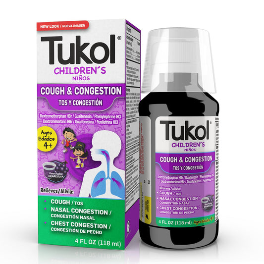 TUKOL Children's Cold & Flu Kids Cold and Flu Medicine, Children's Cough and Cold Medicine, Multi-Symptom Relief for Fever, Aches, Nasal Congestion, Berry-Flavored, 4 fl oz