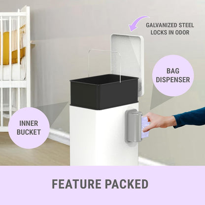 Sliq Baby Diaper Trash Can Odor Control, Small Diaper Pail, 3.2 Gal Baby Trash Can for Diapers, Disposal Bin for Nursery Garbage Pail, Anti Odor Bin with 30 Lavender Scented Refills