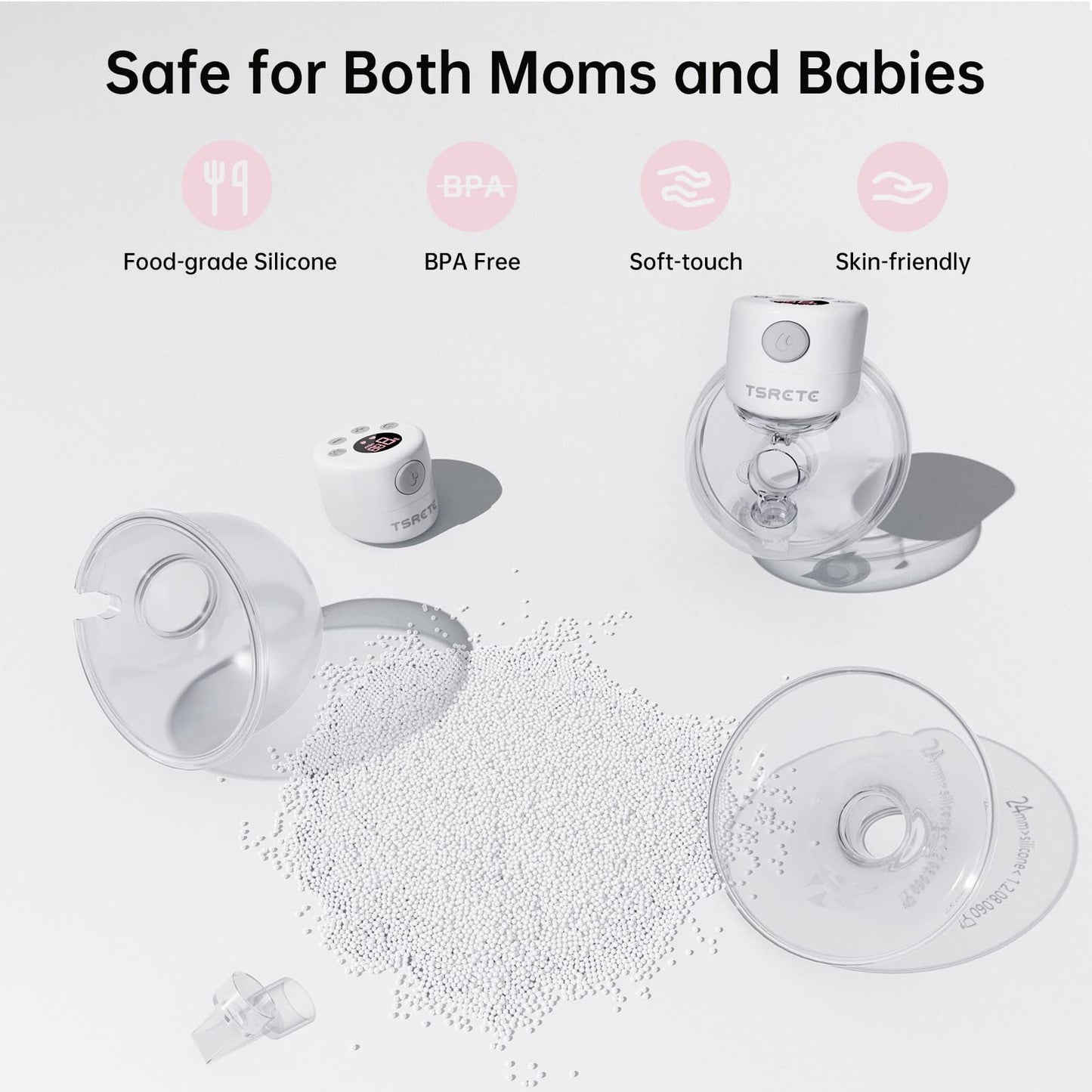 TSRETE Double Wearable Breast Pump, Electric Hands-Free Breast Pumps with 2 Modes, 9 Levels, LCD Display, Memory Function Rechargeable Milk Extractor-24mm Flange, Pink