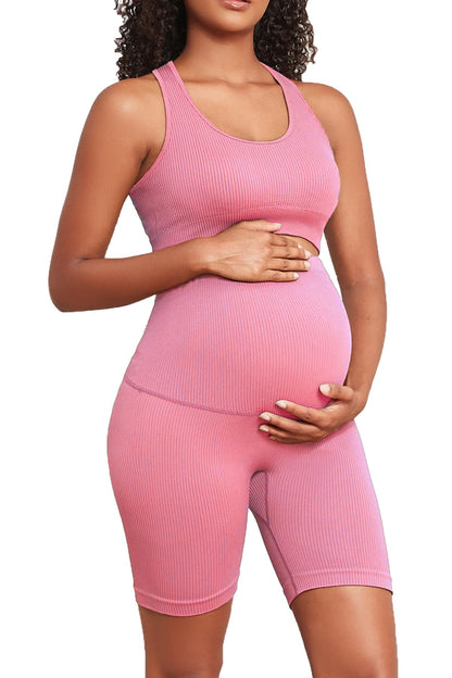 Women's Maternity 2 Piece Outfit Set - Bra & Shorts for Pregnancy - Yoga workout Lounge Wear Sets