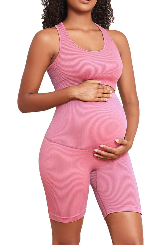 Women's Maternity 2 Piece Outfit Set - Bra & Shorts for Pregnancy - Yoga workout Lounge Wear Sets