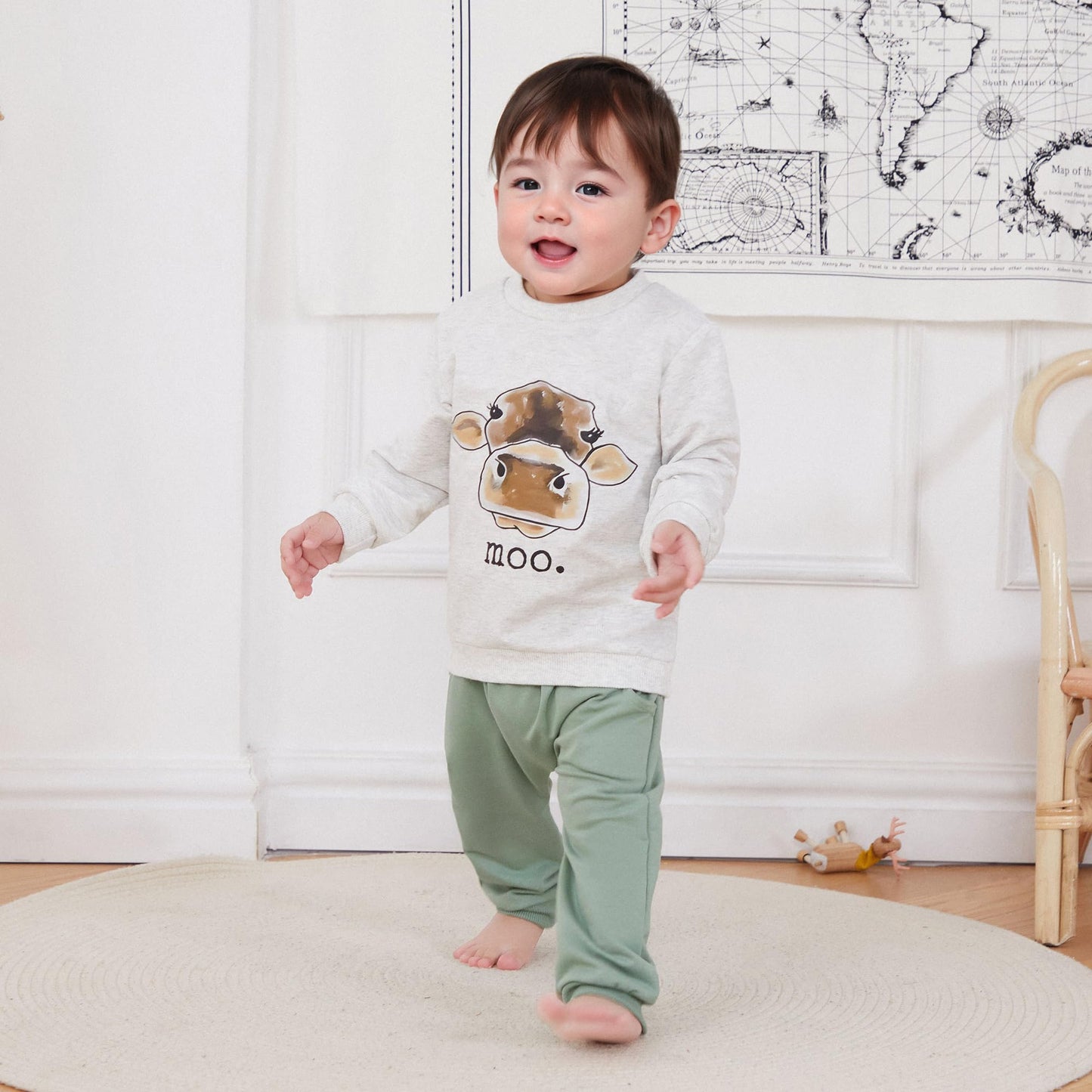 Pudcoco Toddler Baby Boys Girls Fall Clothes Farm Animal Outfit Horse Cow Chicken Sweatshirt and Jogger Pants Set