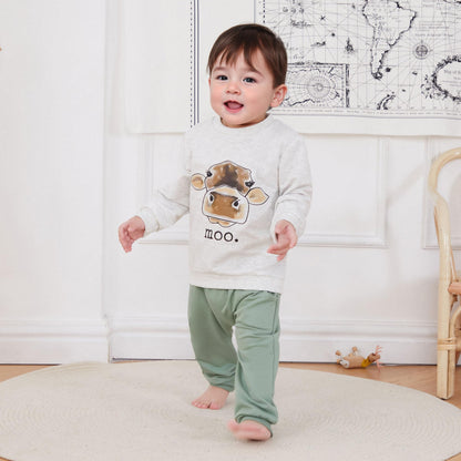 Pudcoco Toddler Baby Boys Girls Fall Clothes Farm Animal Outfit Horse Cow Chicken Sweatshirt and Jogger Pants Set