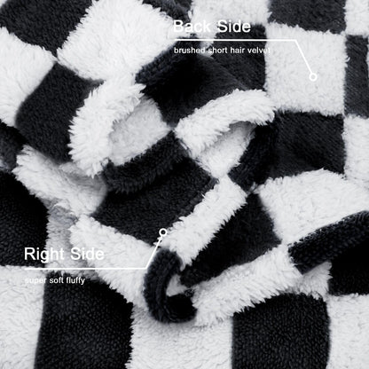 HOMRITAR Checkered Baby Blanket for Boy Girls Ultra Soft Fluffy Fuzzy Toddler Blankets with 3D Chessboard Grid Warmer Comfort Reversible Bed Blanket for Winter 350GSM Black 30 x 40 Inch