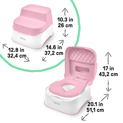 Ingenuity Prepare to Potty 3-in-1 System - Potty Training Toilet, Topper, Step Stool, Easy Setup, Pink, for Toddlers 18 Months+