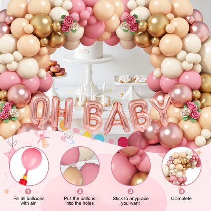 Sage Green Baby Shower Decorations,Boho Greency Neutral Balloon Arch with Oh Baby Balloon Banner Green Gold Balloons For Boy Girl Woodland Baby Shower Birthday Party Supplies
