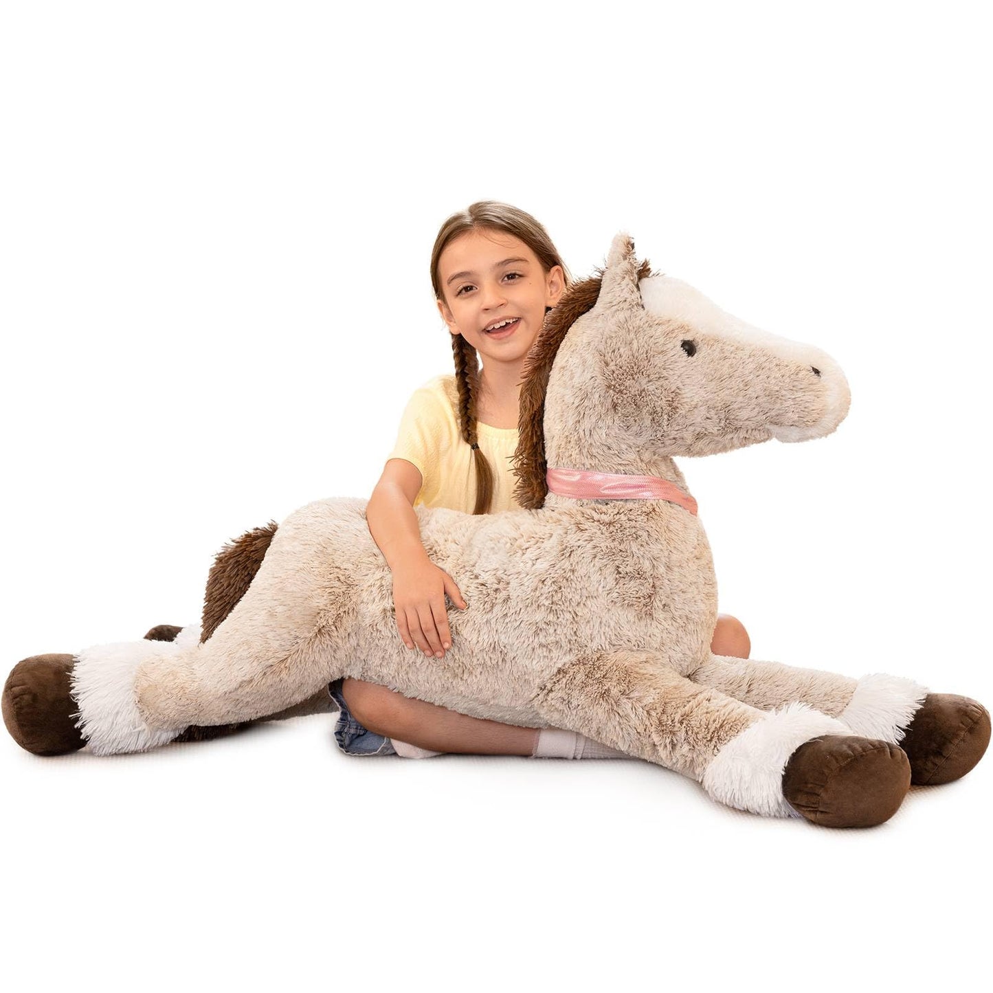 Tezituor 47 Inch Giant Horse Stuffed Animal, 4ft Realistic Chocolate Stuffed Horse Plush Toy, Hugging Soft Horse Pony Plush Pillow for Boys Girls,
