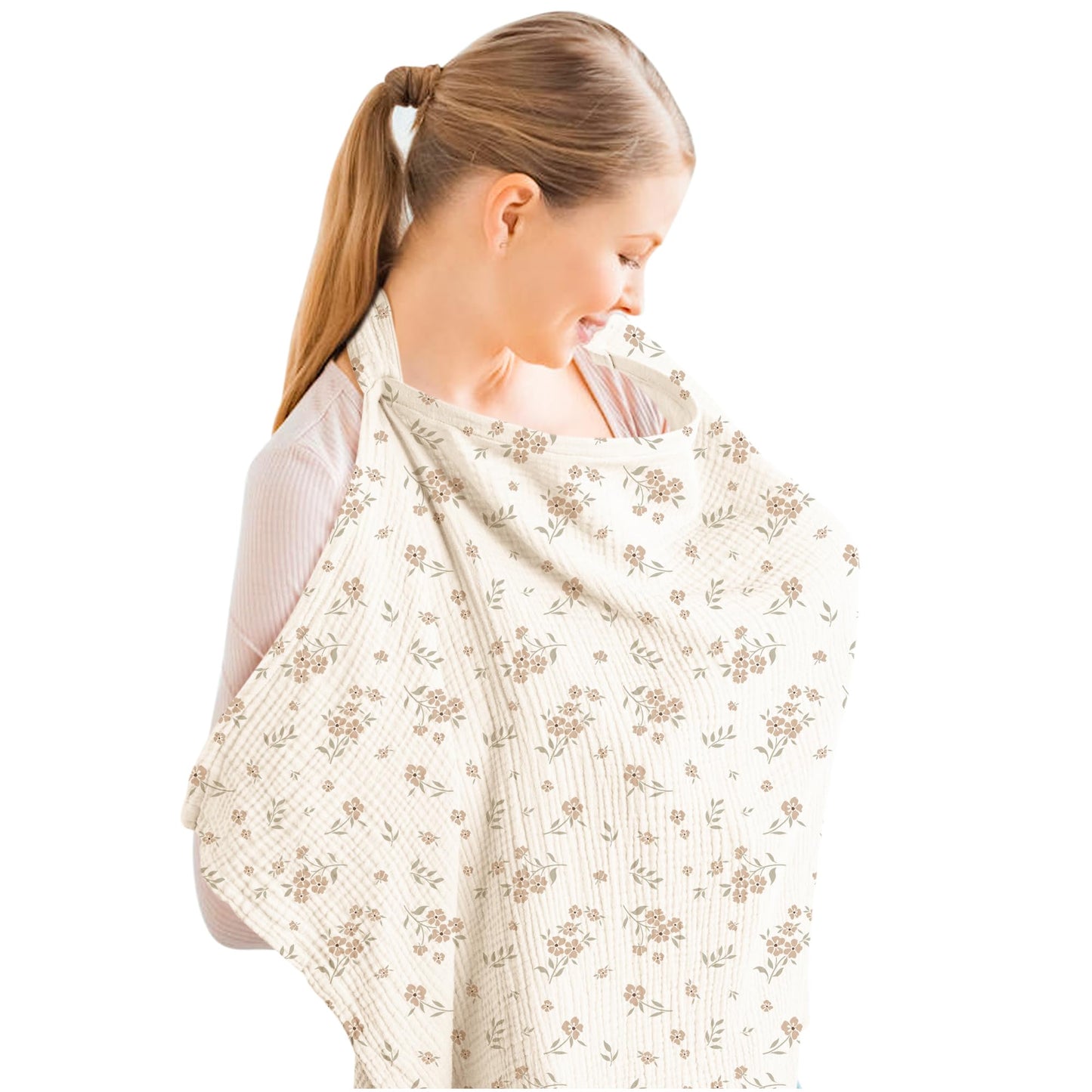 Konssy Muslin Nursing Cover for Baby Breastfeeding, Breathable 100% Cotton Breastfeeding Cover with Rigid Hoop for Mother Nursing Apron, Multi-use Carseat Canopy (Summer Wheat)