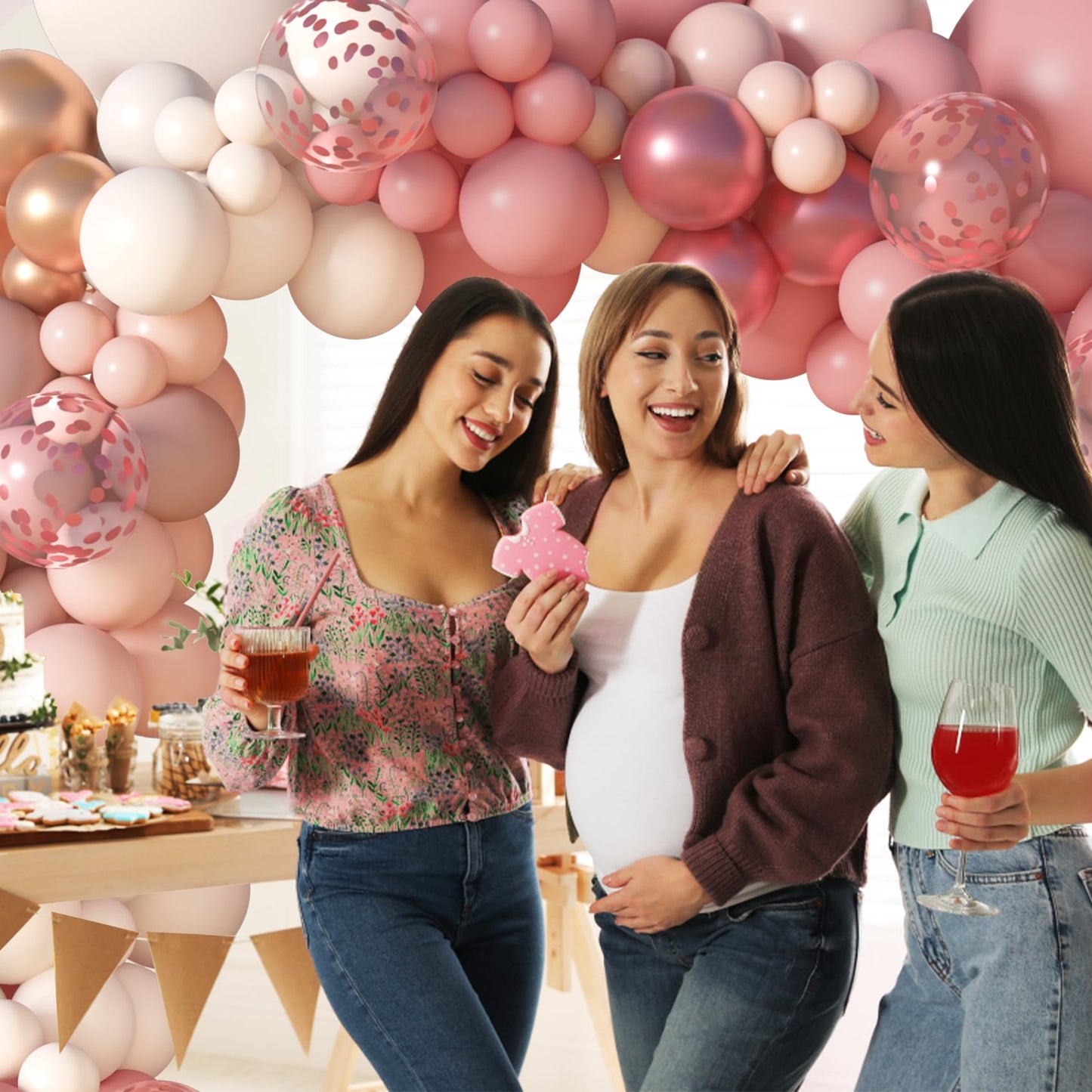 Amandir 173Pcs Pink Blue Green Balloon Arch Garland Kit, Dusty Baby Pink Mauve Pastel Mist Haze Green Blue Gold Confetti Balloons for Baby Shower Gender Reveal Wildflower Birthday Party Decorations