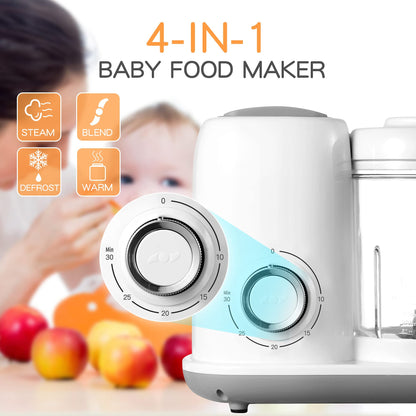 Baby Food Maker, 4 in 1 Baby Food Processor and Steamer, Puree Blender, Multifunctional Baby Puree Maker, Dishwasher Safe, White
