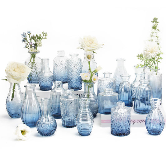 BEAHOT 22 Pack Pink Flower Vase in Bulk,Mini Vintage Glass Bud Vases for Centerpieces,Wedding Decor,Party & Home Decaration,Mother's Day (Pink)
