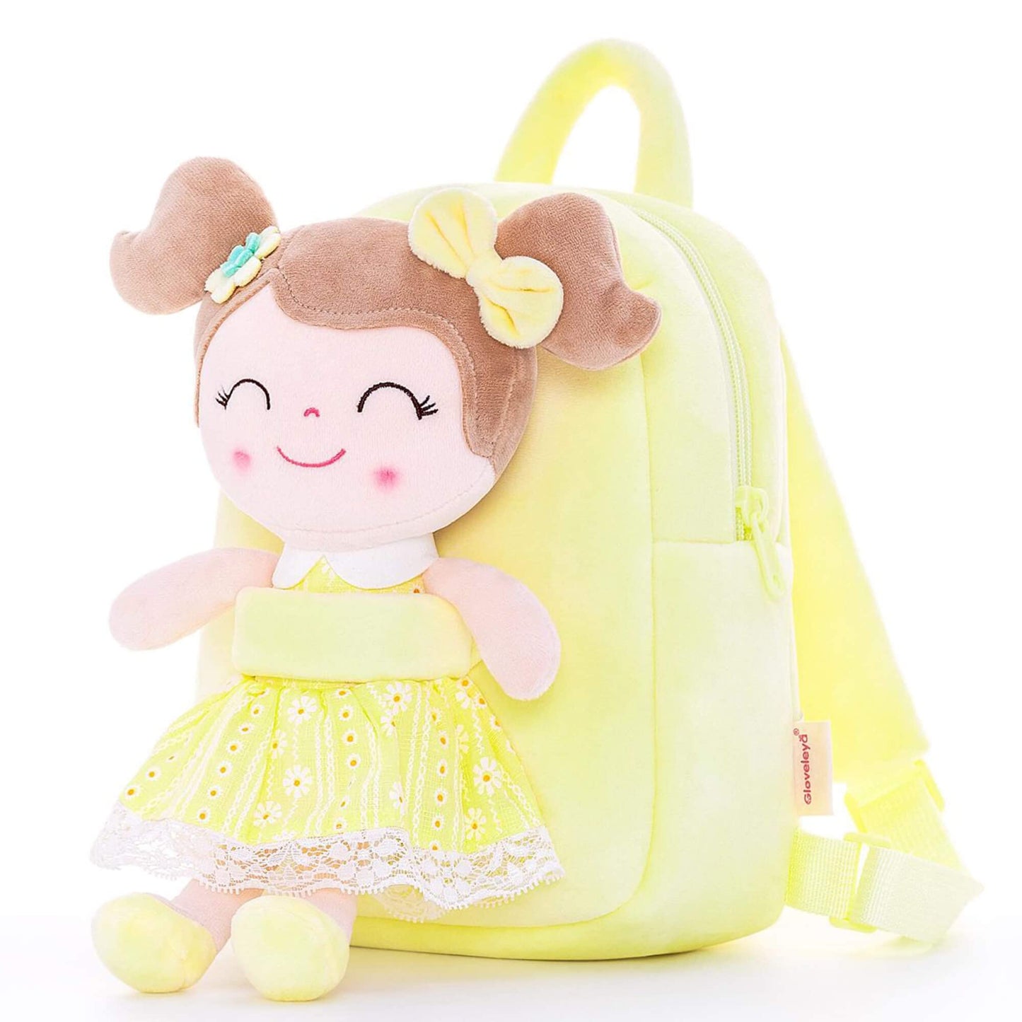 Gloveleya Toddler Backpack Baby Ballerina Girl Gifts Plush Curly Hair Ballet Backpack - Black Blonde 9 inches