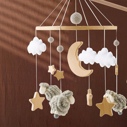 2025 Bohemia Theme Baby Mobile - Mobile for Crib, Crib Mobile for Boys and Girls, Nursery Decor Mobile, Clouds Moon Sheep Pendant Nursery Decor (Beige)