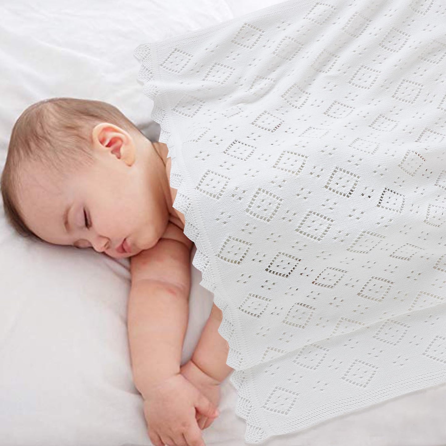 mimixiong Baby Swaddle Blanket 100% Cotton Gender Neutral Pointelle Receiving Blanket for Boys Girls Cuddle Stroller Crib Blanket (Oatmeal)