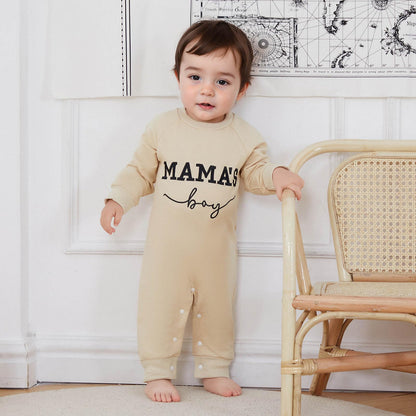 Newborn Baby Boy Fall Outfit Mamas Boy Embroidery Jumpsuit Long Sleeve Crewneck Romper Infant Boy Winter Clothes