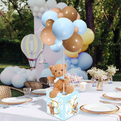 Lenwen 6 Sets Pink Bear Decorations for Baby Shower, Baby Letter Boxes Baby Shower Table Centerpieces Bear Stuffed Animals Balloon with Stand Bear Plush Toy Baby Boxes for Birthday Party Wedding