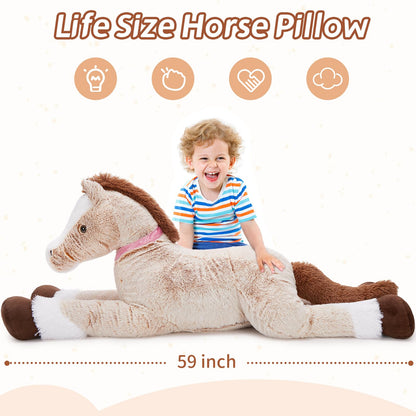 Tezituor 47 Inch Giant Horse Stuffed Animal, 4ft Realistic Chocolate Stuffed Horse Plush Toy, Hugging Soft Horse Pony Plush Pillow for Boys Girls,