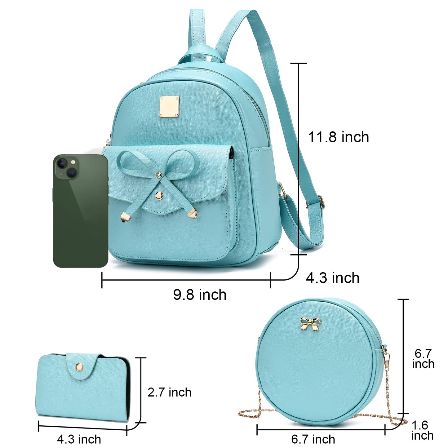 I IHAYNER Girls Bowknot 3-Pieces Fahsion Leather Backpack Backpack Purse for Women Rucksack for Ladies Shoulder Bag