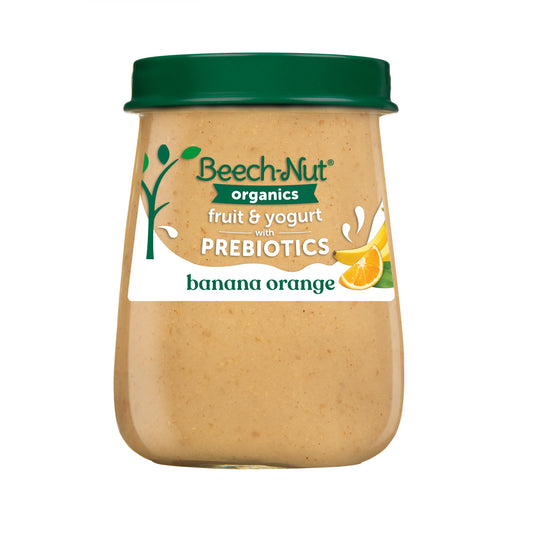 Beech-Nut Organic Fruit & Yogurt Baby Food Jars with Prebiotics, Organic Banana Berry & Yogurt Puree, Stage 2 Baby Food for Babies 6 Months and Up, Non-GMO, 4oz Glass Jars, 10ct
