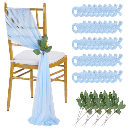 QueenDream Light Blue Sashes Chair Aisle Decorations: 24 Pack Baby Shower Chair Cover 8FT Long Tulle Draping Fabric Wedding Reception Church