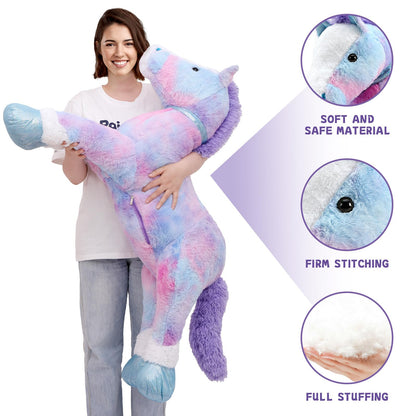 Tezituor 47 Inch Giant Horse Stuffed Animal, 4ft Realistic Chocolate Stuffed Horse Plush Toy, Hugging Soft Horse Pony Plush Pillow for Boys Girls,
