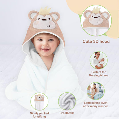 Mother's Choice Baby Hooded Towel - Large 33x33 Inch, 100% Cotton, Ultra-Soft & Absorbent Bath Towel for Newborns, Infants, Boys & Girls (Butterfly)